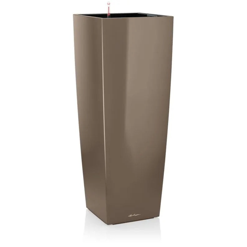 Lechuza Premium Cubico Alto Plant Pot 105cm Height 34.5cm Dia All Inclusive Set Taupe High Gloss