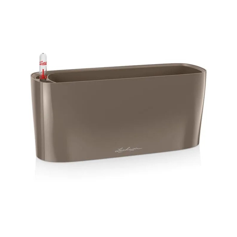 Lechuza Premium Delta 10 Plant Pot 13cm Height 9cm Dia All Inclusive Set Taupe High Gloss