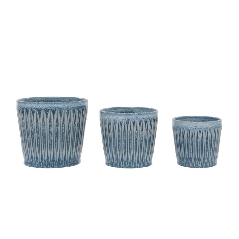 Ribbed Blue Planter S 12cmDx11cmH