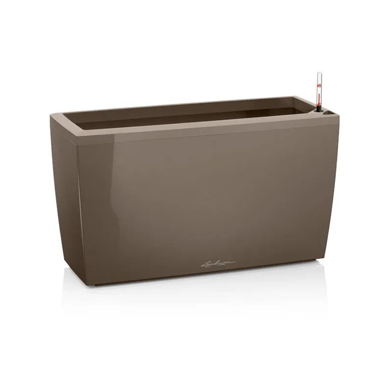Lechuza Premium Cararo Plant Pot 43cm Height 23.5cm Dia All Inclusive Set Taupe High Gloss
