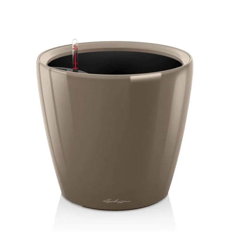 Lechuza Premium Classico LS 21 Plant Pot 20cm Height 18.5cm Dia All Inclusive Set Taupe High Gloss
