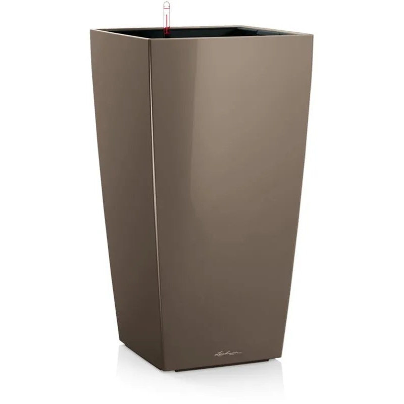 Lechuza Premium Cubico 22 Plant Pot 41cm Height 18.5cm Dia All Inclusive Set Taupe High Gloss