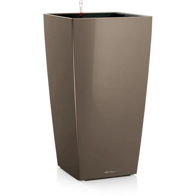 Lechuza Premium Cubico 50 Plant Pot 95cm Height 44cm Dia All Inclusive Set Taupe High Gloss