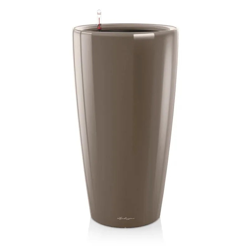 Lechuza Premium Rondo 32 Plant Pot 56cm Height 27.5cm Dia All Inclusive Set Taupe High Gloss