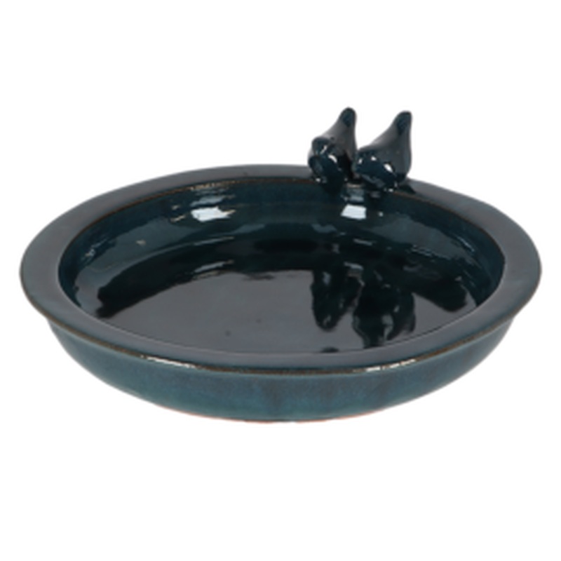 Bird bath ceramic round petrol L