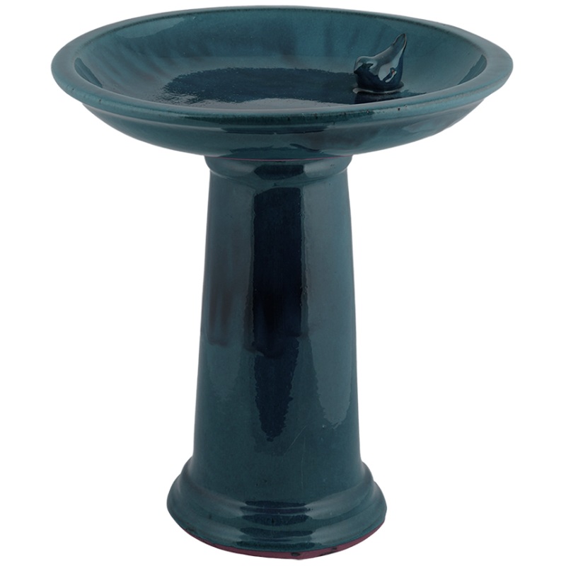 Birdbath on foot ceramic blue
