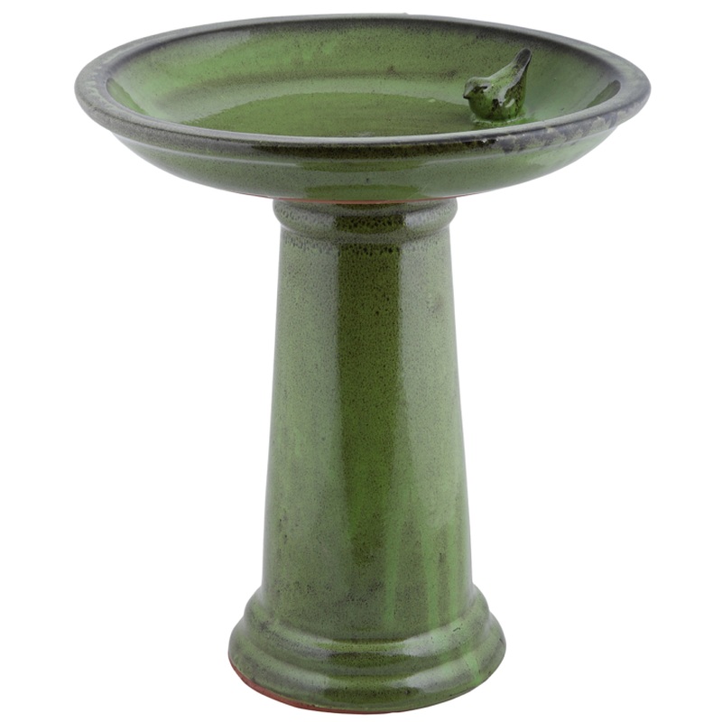 Birdbath on foot ceramic green