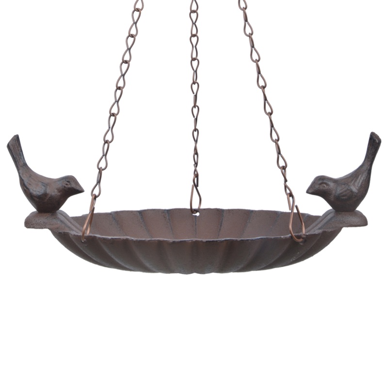 Hanging birdbath with 2 birds