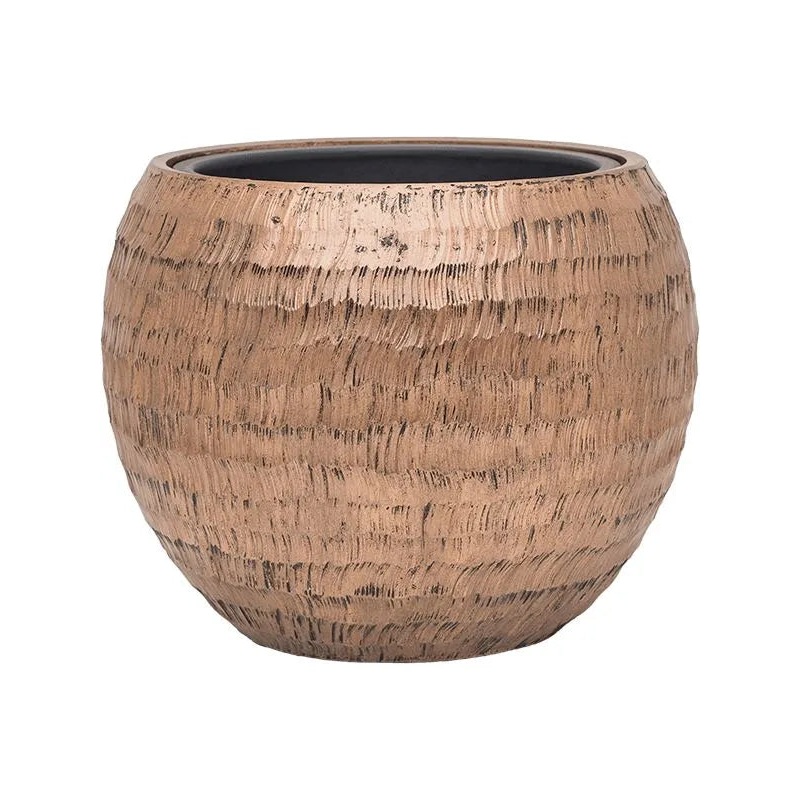 Baq Opus Hammered Plant Pot 32cm Height 27cm Dia Globe Gold (with liner)