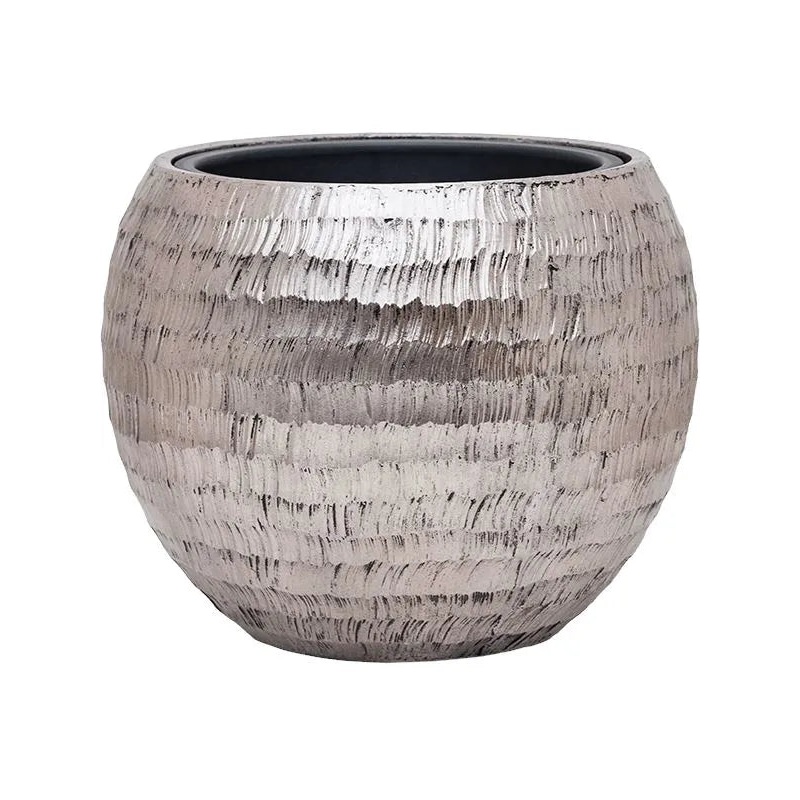 Baq Opus Hammered Plant Pot 32cm Height 27cm Dia Globe Silver (with liner)