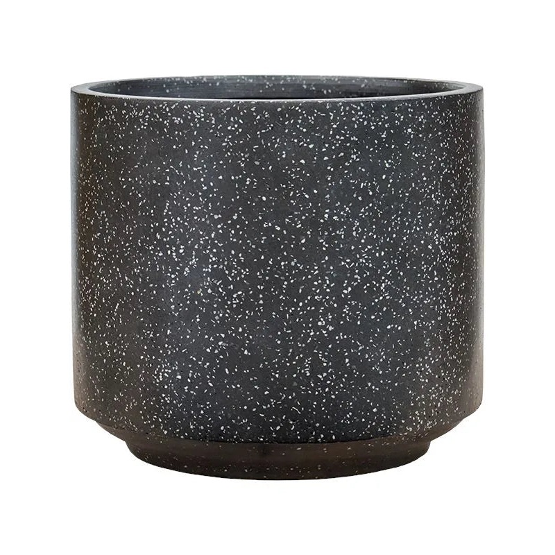 Baq Terrazzo Plant Pot 32cm Height 35cm Dia Cylinder Black