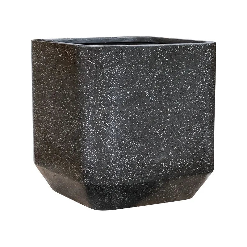 Baq Terrazzo Plant Pot 56cm Height 48cm Dia Rounded Cube Black