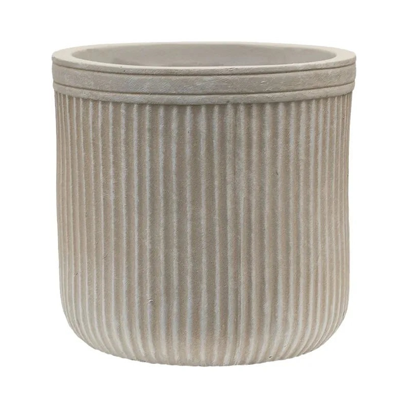 Baq Vertical Rib Plant Pot 24cm Height 19cm Dia Cylinder Beige