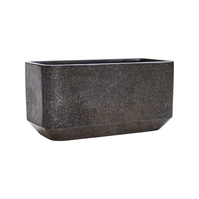 Baq Terrazzo Plant Pot 40cm Height 33cm Dia Rounded Rectangle Black
