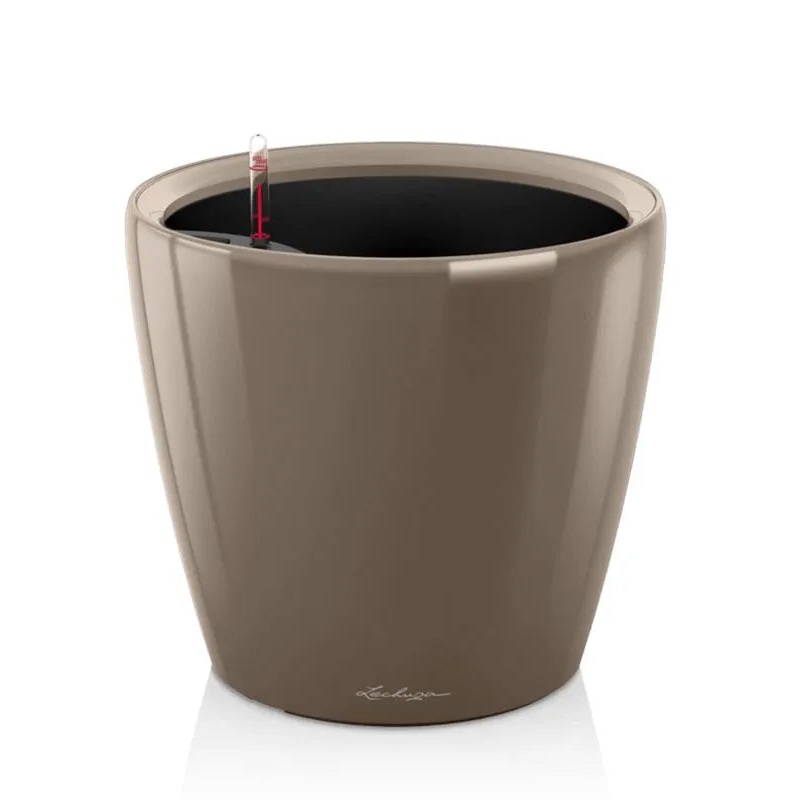 Lechuza Premium Classico LS 35 Plant Pot 33cm Height 29cm Dia All Inclusive Set Taupe High Gloss