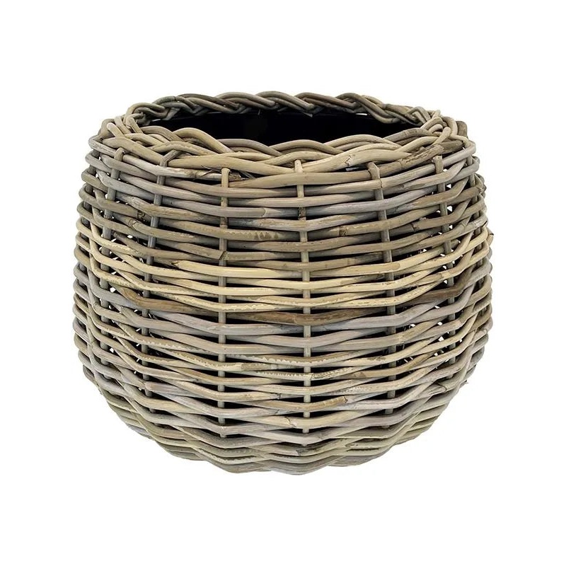 Drypot Rattan Tina Plant Pot 19cm Height 17cm Dia Round Grey