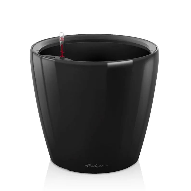 Lechuza Classico LS 35 Plant Pot 33cm Height 29.5cm Dia All Inclusive Set Black High Gloss