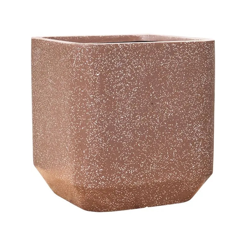 Baq Terrazzo Plant Pot 46cm Height 38cm Dia Rounded Cube Mocha