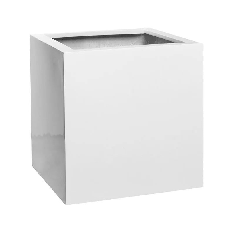 Fiberstone Plant Pot 30cm Height 24cm Dia Block S Glossy White