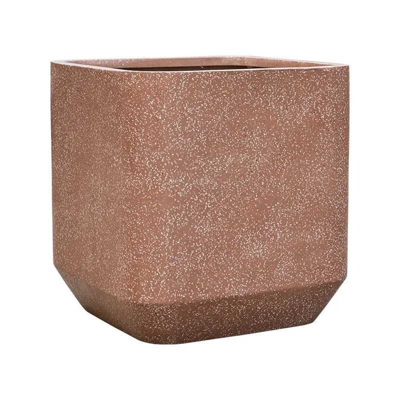 Baq Terrazzo Plant Pot 56cm Height 48cm Dia Rounded Cube Mocha