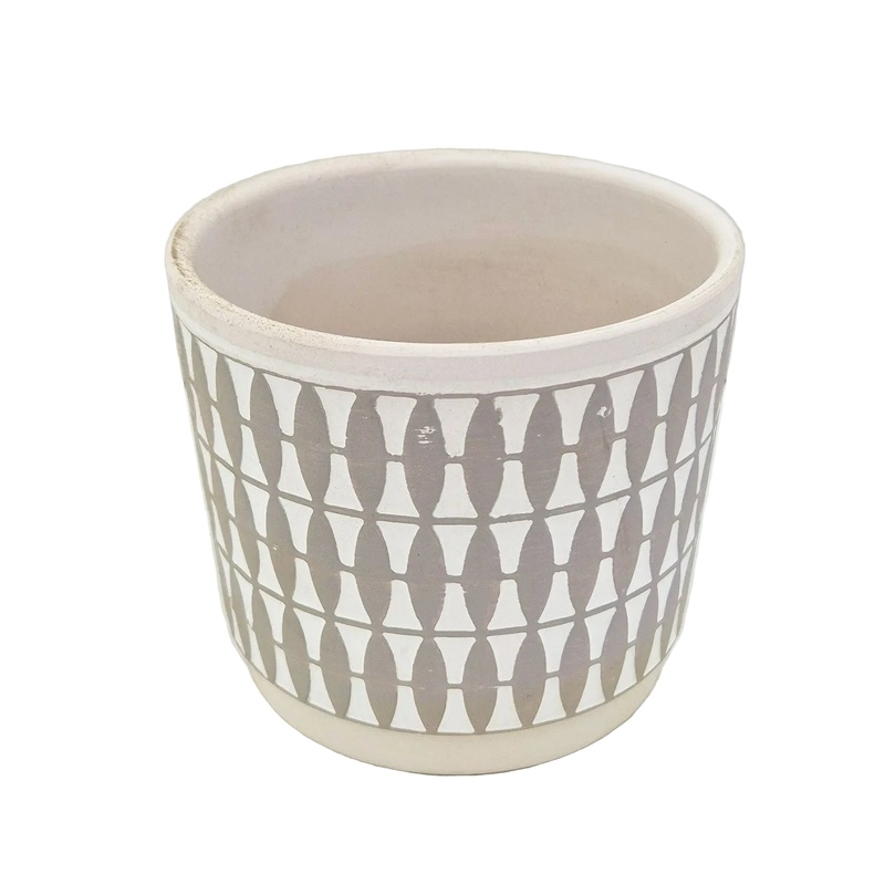 White & Grey Geometric Matte 10cm Plant Pot