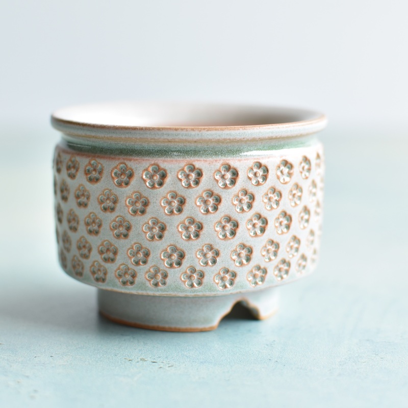 White Handmade Stamped Ceramic Succulent Pot Approximately 2"-3"