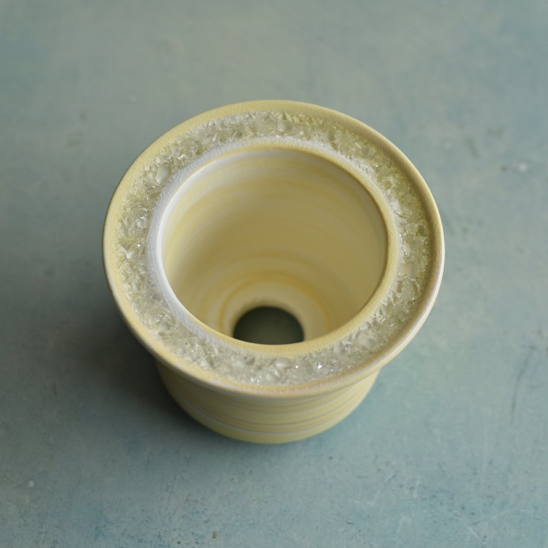 Yellow Ceramic Succulent Pot With Crystal Glass Rim Approximately 3-4"