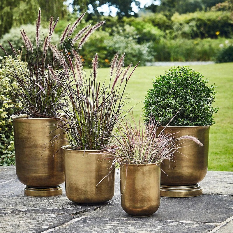 Outdoor Hampton Antique Brass Metal Planter 28cm Height 27.5cm Width