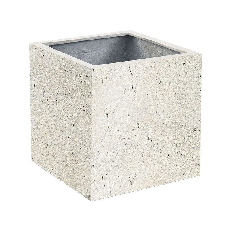 Grigio Plant Pot 40cm Height cm Dia Cube With Wheels Antique White