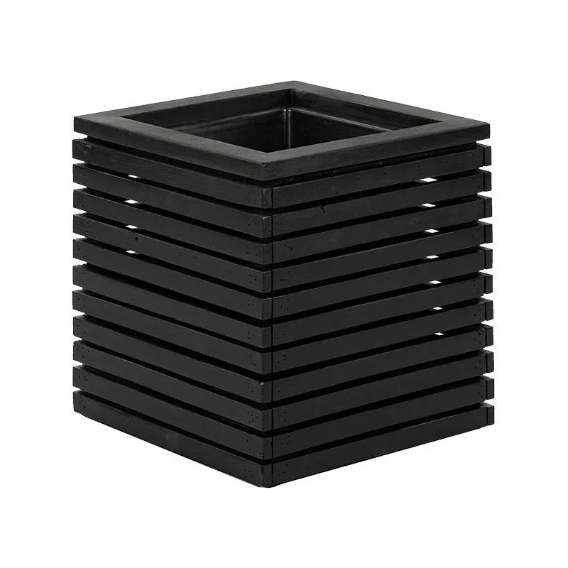 Marrone Orizzontale (with liner) Plant Pot 28cm Height 18cm Dia Cube Black