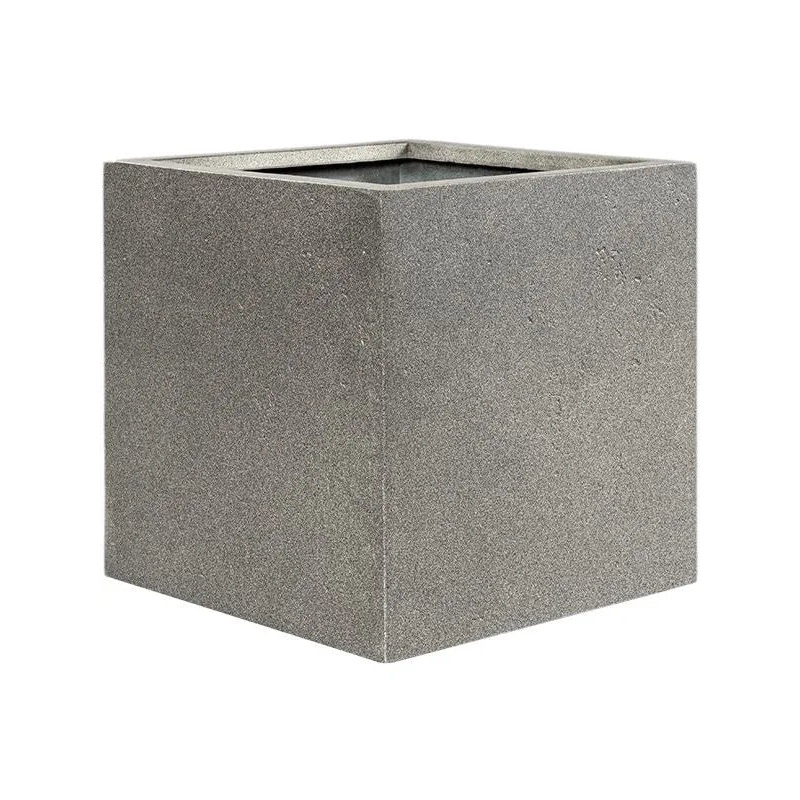 Grigio Plant Pot 40cm Height cm Dia Cube With Wheels Natural Concrete