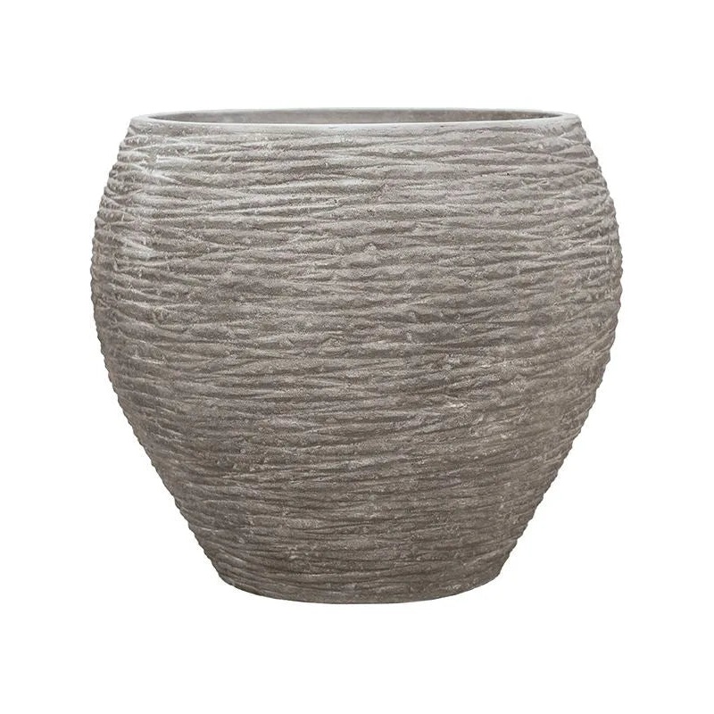 Baq Polystone Coated Ribbed Plant Pot 53cm Height 45cm Dia Balloon Raw Grey
