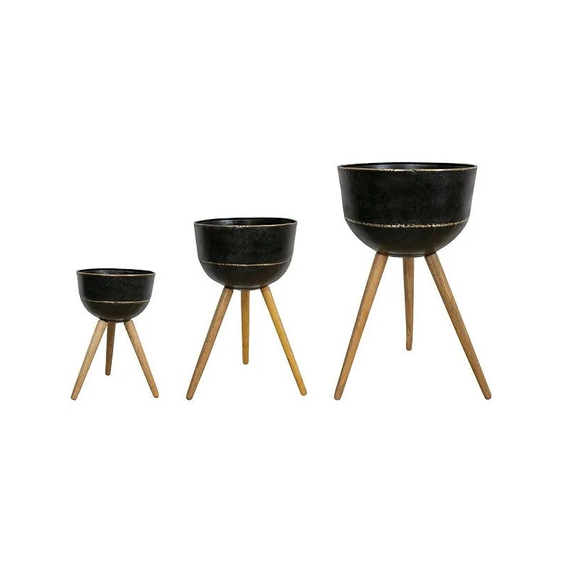 Belia Plant Pot 77cm Height cm Dia Pot On Feet Vintage Black (set of 3)