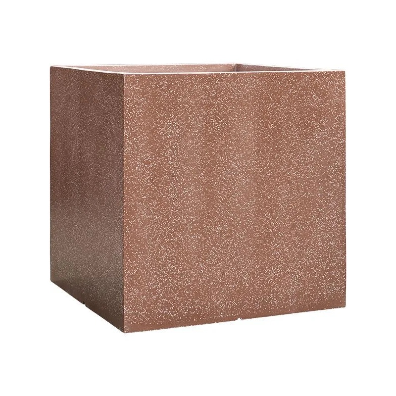 Baq Terrazzo Plant Pot 70cm Height 63cm Dia Cube Mocha