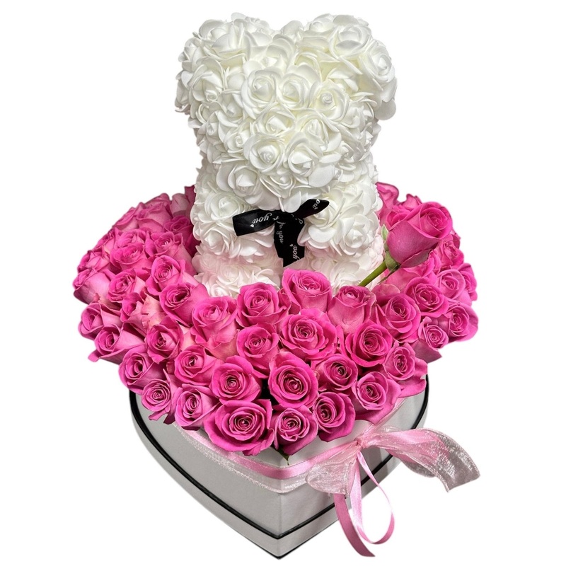 Box of Roses and Rose Teddy