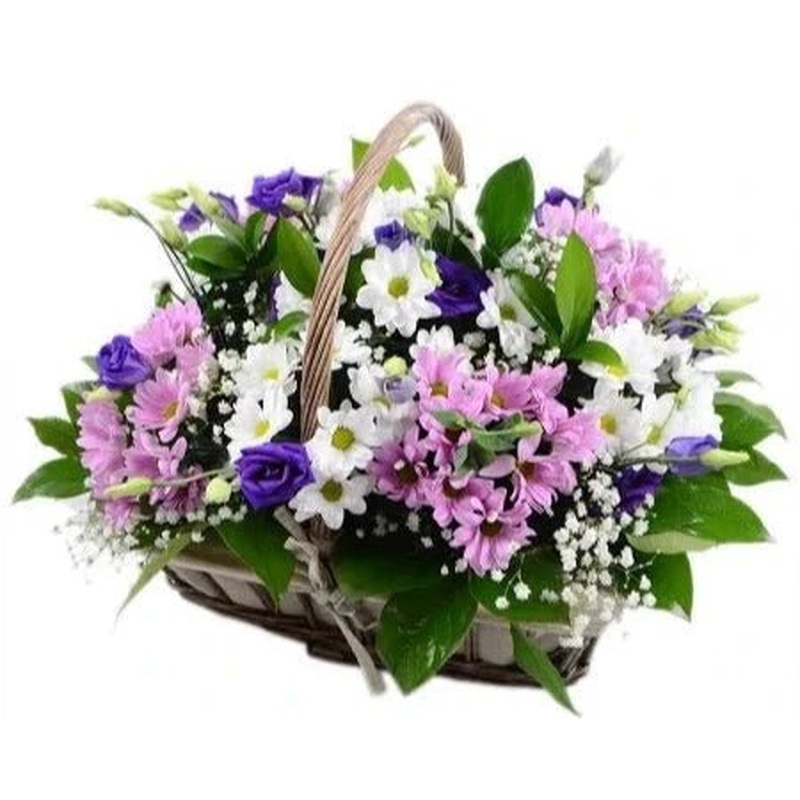 Pretty Basket of Daisy Chrysanthemum and Lisianthus