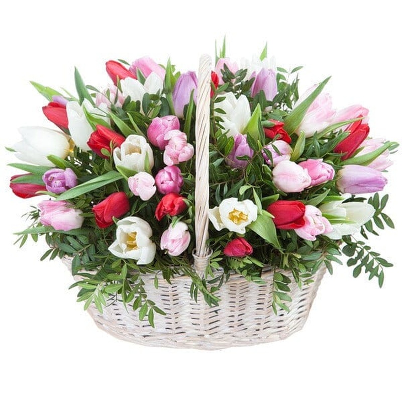 Spring Tulips with Greenery Basket