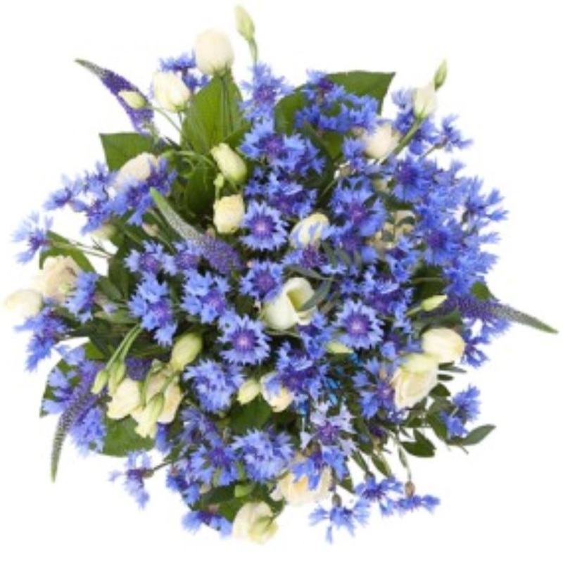 White Lisianthus and Cornflowers Bouquet