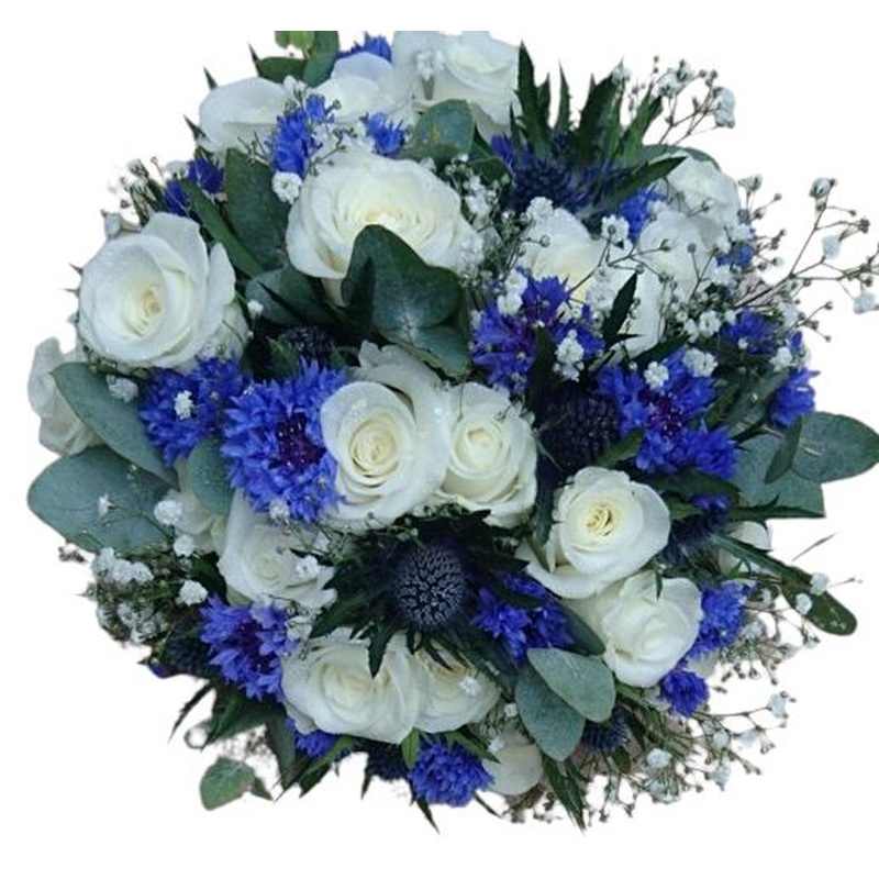 White Roses with Cornflowers Bouquet