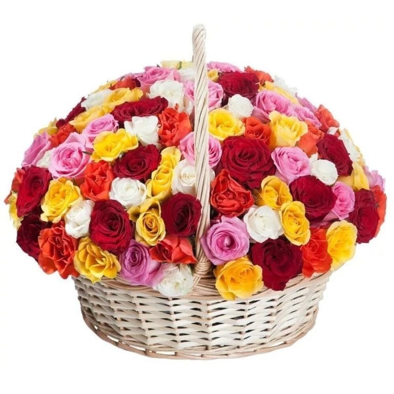Multicolored Roses in Basket