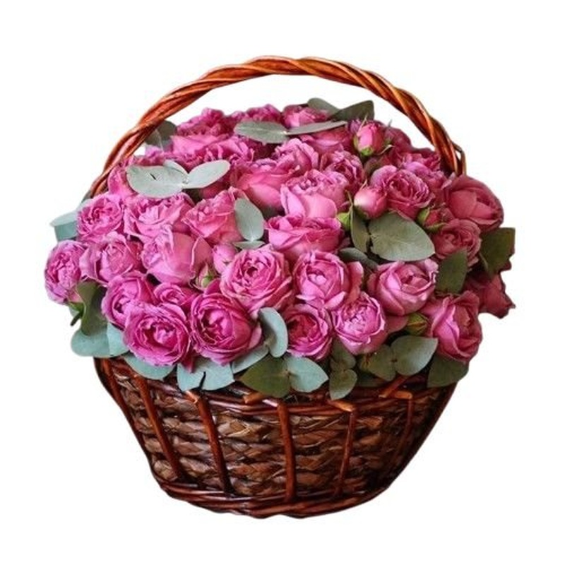 Pink Spray Roses with Eucalyptus in Basket