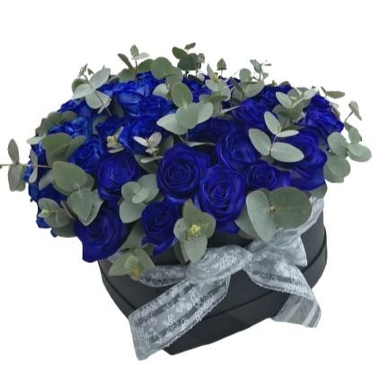 Blue Roses with Eucalyptus Luxury Box