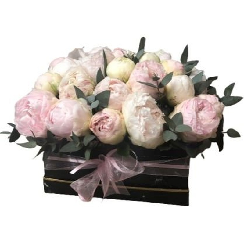 Box of Beautiful Pink and White Peonies with Greenery