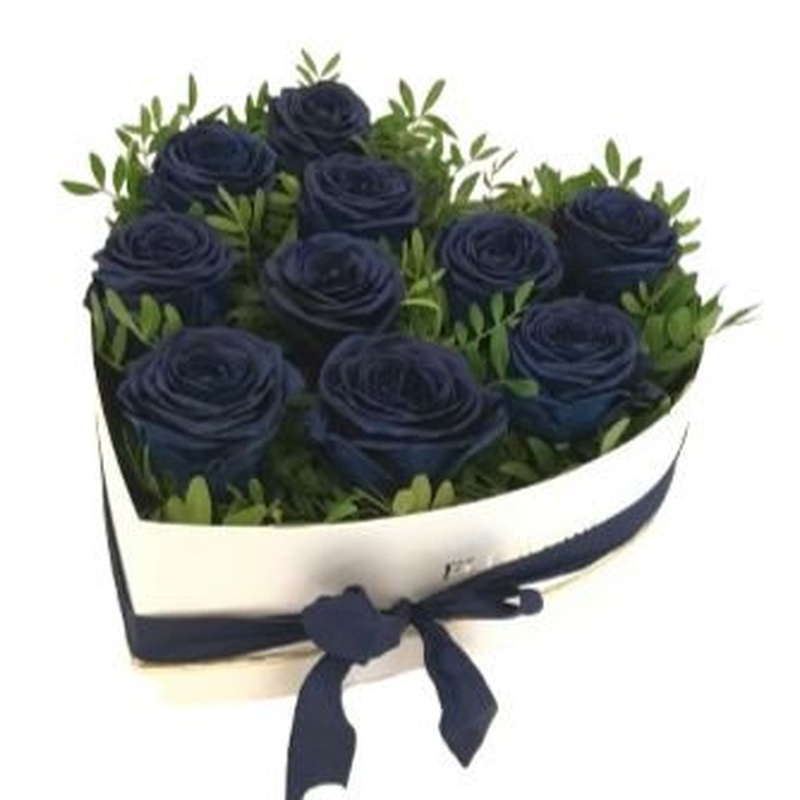 Box of Blue Roses with Greenery