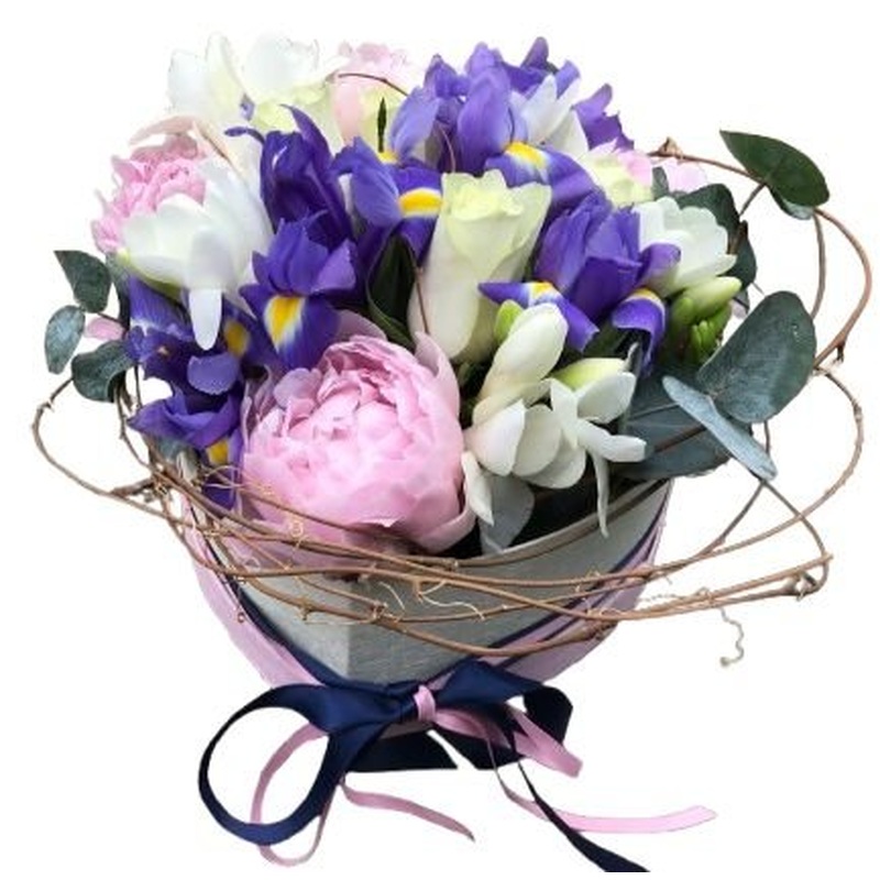 Cute Box Pink Peonies in Blue