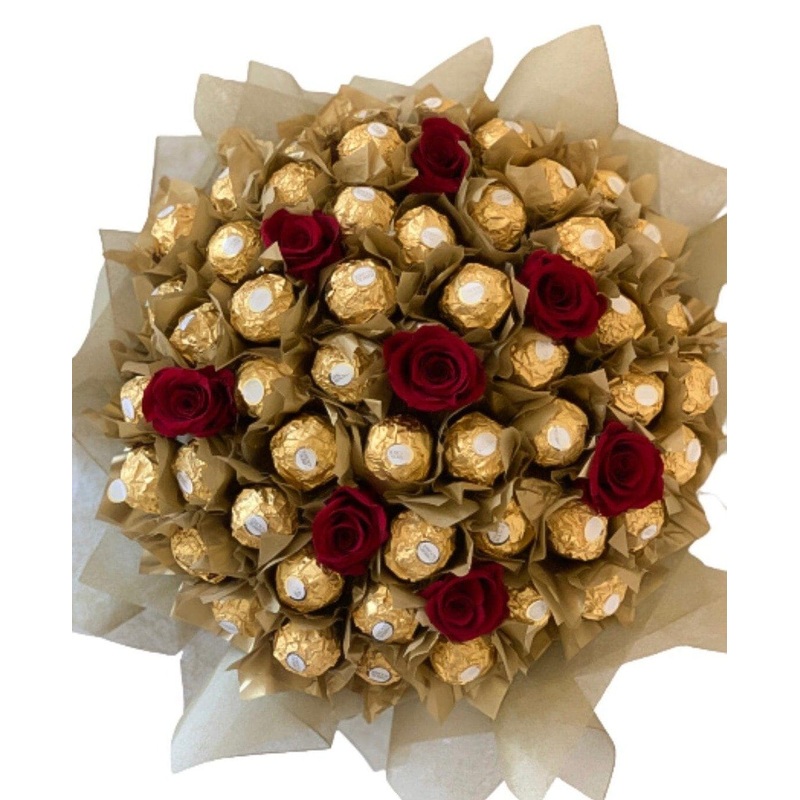 Luxury Gold Bouquet of Chocolate with Roses