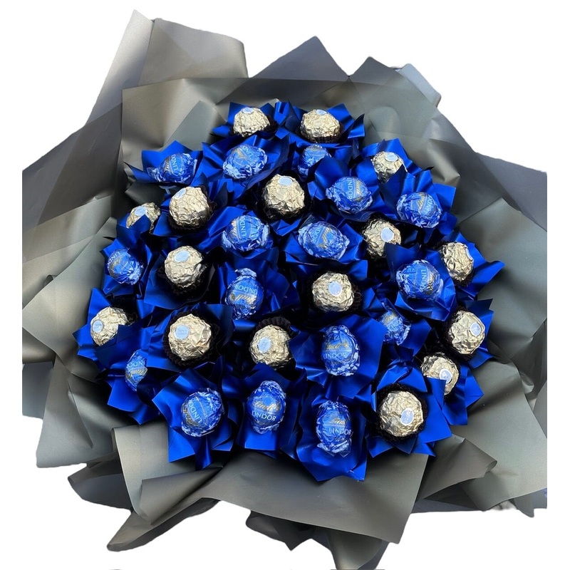 Pretty Blue and Gold Wrapper Chocolate Bouquet