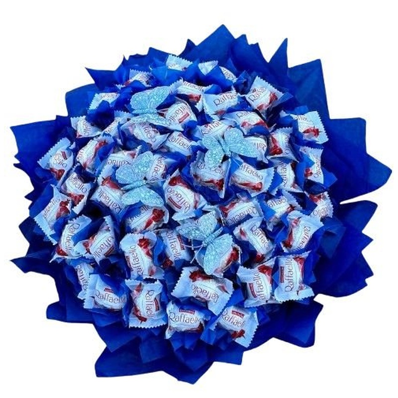 Pretty Blue Bouquet of Chocolate with Butterflies