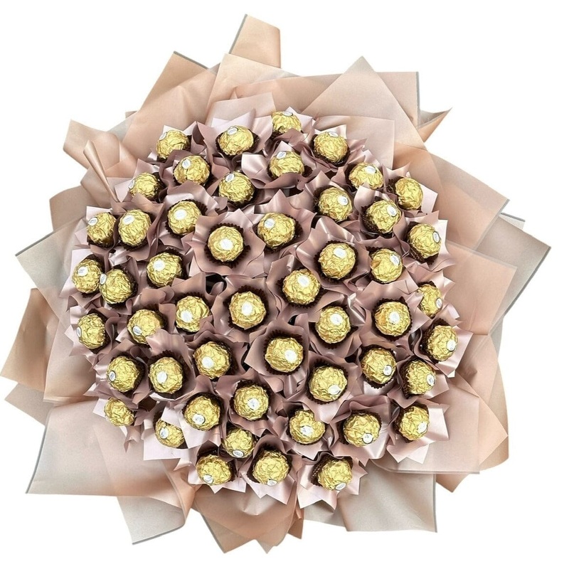 Sweet Light Pink Metalic Wrapped Chocolate Bouquet