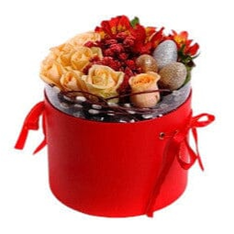 Beautiful Easter Box of Peach Roses and Eggs